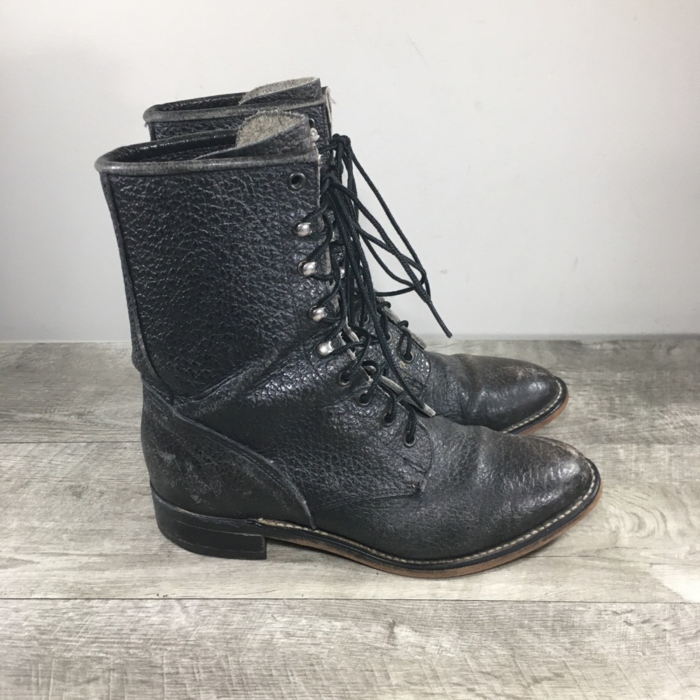 Vintage Justin? Bullhide Lacer Packer Lace Up Western Work Leather Mens Boots 8